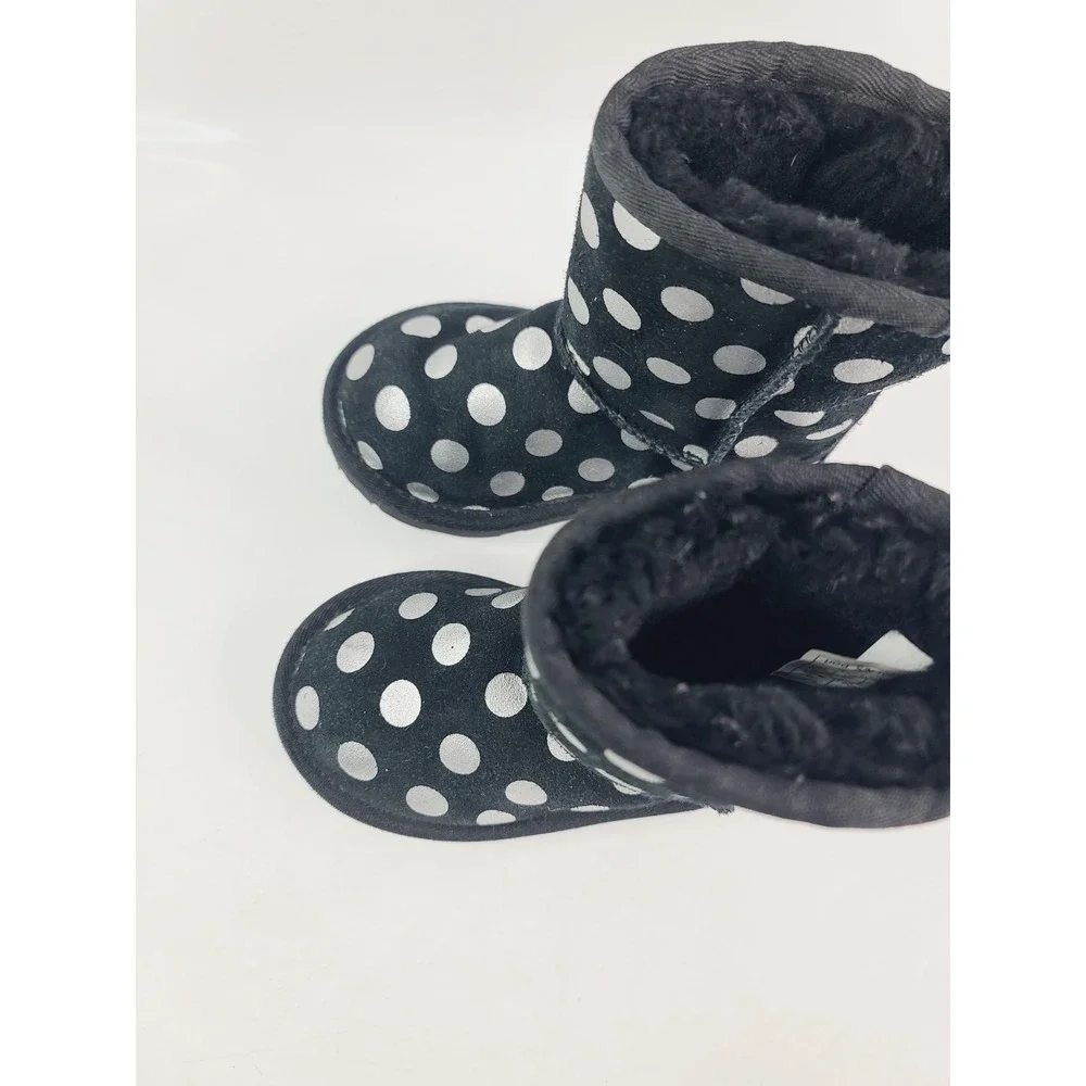 UGG, Fabric Rubber Sole Black Polka Dot Boots, Girl's, Size 8,‎ Black/White